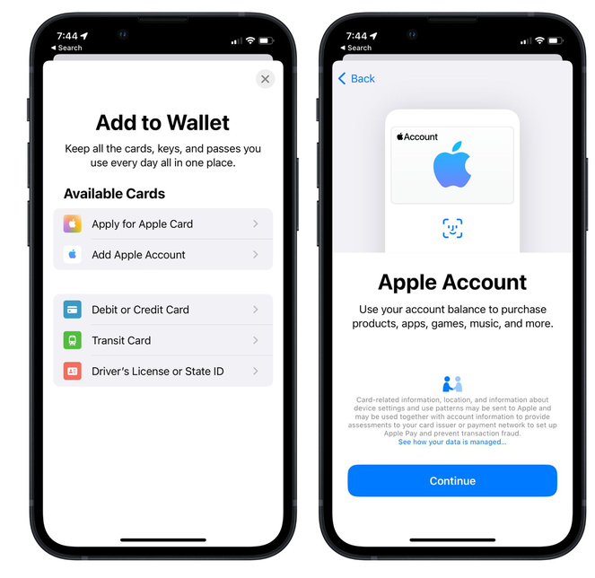 大悟苹果手机维修分享iOS 15.5钱包App如何添加 Apple 账户 